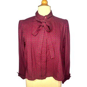 Miss O By Oscar De La Renta Womens Long Sleeve Blouse Size 16 Red Patterned
